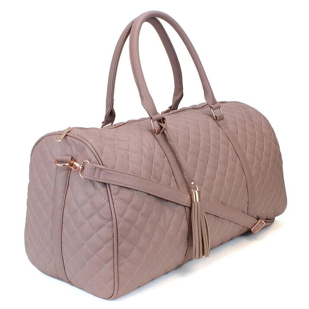 Quilted Leather Duffle Bag Mauve Rose Gold Hardware‎ Weekender Womens Large